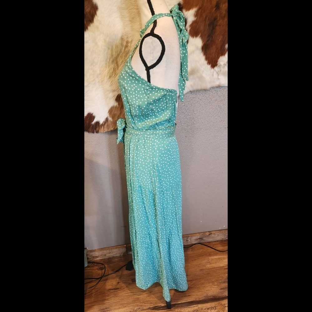 Ecowish Green Polka Dot Halter Dress Sz S - Picture 4 of 8
